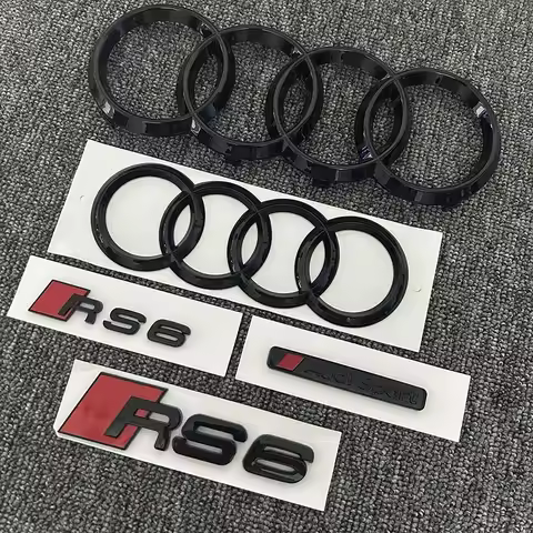 AUDI RS6 4Ring logo ABS Black Car Hood Front Grill Emblem Rear Trunk Badge RS5 Sticker AUDI Sport Em
