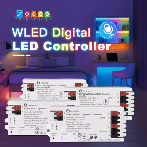 GLEDOPTO WLED LED Strip Controller ESP8266 ESP32 Mic RGB IC Digital Lights Addressable String Light