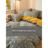 bedsheet set with quilt cover bedsheet bedsheet set Princess Feng Shui Wash Cotton Three-piece Set f