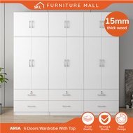 SKL Furniture ARIA 7.5X8FT Wardrobe With Top  / Drawers / 6 Doors Wardrobe With Top / Almari Baju