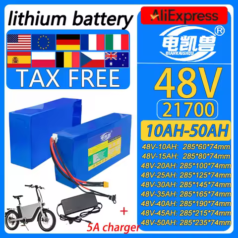 New 21700 48V 50Ah 45Ah 40Ah 35Ah 30Ah 25Ah 20Ah 15Ah 10Ah lithium battery pack 2500W motorcycle tri