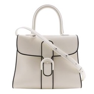 DELVAUX Brillon MM 手提包，雙肩包，飾有滾邊，白色小牛皮，可斜挎、單肩或手提，A5 尺寸，皮帶扣，Brillon MM，女士款 [二手]