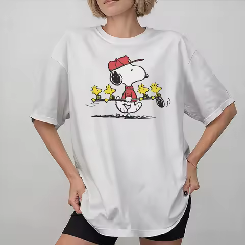 Snoopy Cartoon Dog T-Shirt All Seasons Unisex Kids Cotton Short Sleeve Tee Pure Cotton Clothing for 