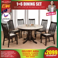 CT4.5BL-MTB-TOP CC777M 1+6 Seater Grade A Marble Top Round Solid Wood Dining Set Kayu High Quality T