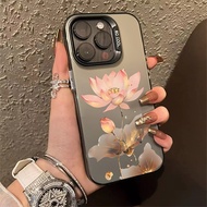 Creative Pink Lotus Pattern Phone Case Compatible for IPhone 11 12 13 14 15 Pro Max X XR XS MAX 7/8 Plus Se2020 Luxury Hard Shockproof Case