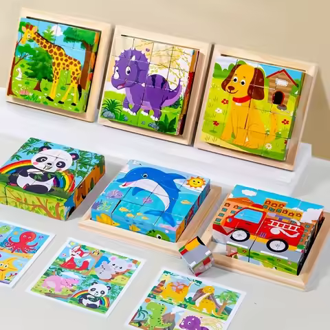 A Set of Six-Sided 3D Cube Puzzle Tray Wooden Children's Storage Toys Children's Educational Toys Fu
