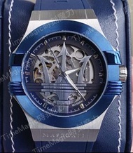 【時刻魔力】MASERATI 瑪莎拉蒂海神藍LOGO前後鏤空機械腕錶-POTENZA系列(R8821108028)