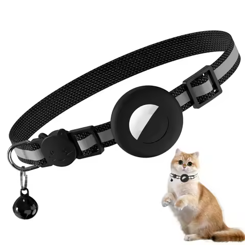 For Apple Airtag GPS Tracker Protective Case Reflective Anti-Lost Cat Collar With Little Ball Hidden