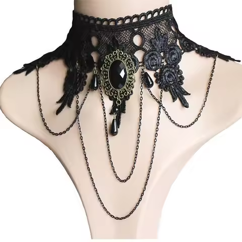 Classic Retro Black Lace Crystal Pendant Charm Choker For Women Bohemia Jewelry Christomas Gift
