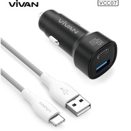 VIVAN 48W Car Charger Dual Port USB Super Fast Charging USB-A + Type-C With Led Car Charger Cable