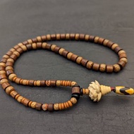 古董藏传菩提佛教念珠项链荷花和虎牙天珠天然玛瑙吊坠