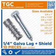 10PCS 1/4 inches Lag Screw with Expansion Shield Galvanized / Lagscrew with Shield / Expansion Anchor Bolt / Concrete Wall Anchor TGC