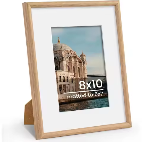 8x10 Picture Frame, Display 5x7 with Mat or 8x10 Without Mat, Wall and Tabletop, Natural Woodgrain, 