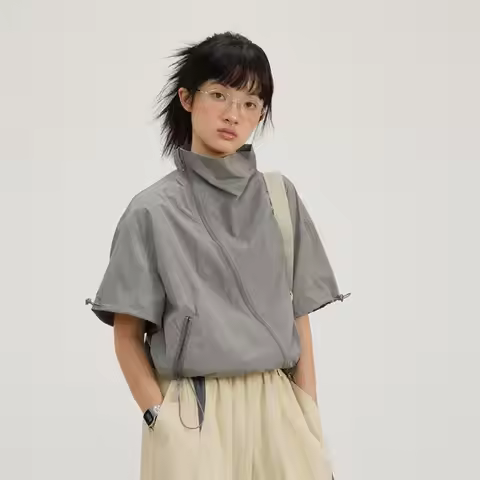 Sunscreen Jacket Fashion Simple Short Sleeve Korean Preppy Style Solid Safari Style Women Coat Top