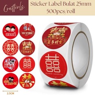 MERAH 500pcs Double Happiness Chinese Wedding Stickers | 2.5cm Round Red Wedding Sticker | Souvenir 