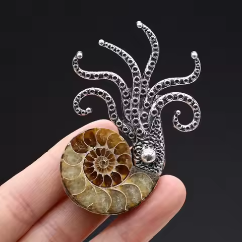 Natural Conch Ammonite Half Cut Shell Octopus Apparel Pin Coat Dress Clothes Decoration Reiki Healin