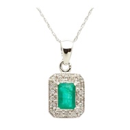 TriJewels Natural Diamond & Emerald Pendant 0.66 ctw 14K White Gold. Included 18 inches 14K White Go