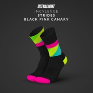 Incylence Ultralight Strides Black Pink Canary Socks Running Cycling Premium Breathable Compression