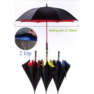 Large straight umbrella, diameter 135cm, 2 layers of storm-proof fabric, non-conducting rubber handl