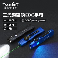 [New Product] Magnetic Flashlight LED Strong Light Green Light Laser Three Light Source EDC Aluminum