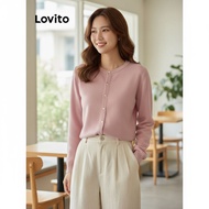 Lovito Kardigan Polos Kasual dengan Kancing untuk Wanita LNA77257