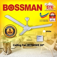 SYK SELAMAT/BOSSMAN Ceiling Fan 60 Inch 3 Blade White Electric Ciling Fan Kipas Angin Siling Syiling
