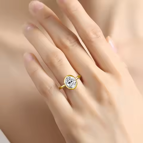 AU585 2ct Oval Cut Moissanite Ring 14K Gold Bezel Setting Lab Diamond Wedding Band for Women Fine Je