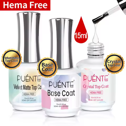 PUENTE 15ML Hema Free Base Coat Crystal Top Coat Velvet Matte Top Coat Soak Off Function UV Nail Var