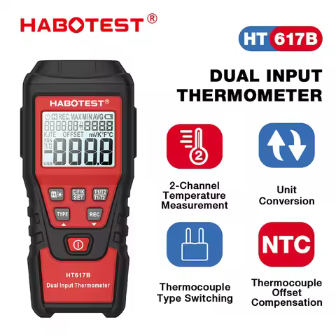 HABOTEST HT617B Digital Thermometer Dual Channel Thermocouple Temperature Thermometer -200-1300℃ Bac