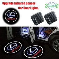 EASYAND 2 ชิ้น เซ็นเซอร์อินฟราเรด ไฟต้อนรับประตูรถยนต์ LED สำหรับ Lexus เครื่องฉายโลโก้ อุปกรณ์เสริม