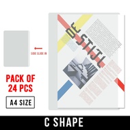 VC Art 24pcs A4 Transparent L/C/U Shape Files / Durable Document Holders for Office & School
