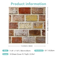 10Pcs 3D Brick Wall Sticker Self Adhesive 3D Wall Panel Brick Wallpaper, DIY Wall Sticker for Living Room, Bedroom, Kitc