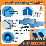 รางน้ำฝน PVC สีฟ้า อุปกรณ์รางน้ำฝน รางน้ำไวนิล จัดชุดรางน้ำท่อนละ 2 เมตรx2 เส้น (รูน้ำลงซ้าย-ขวา-เรี