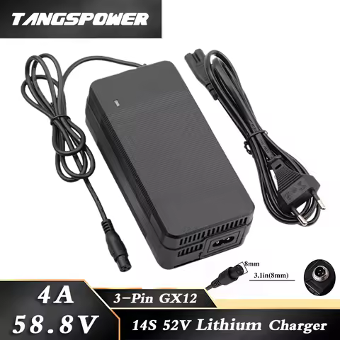 58.8V 4A Lithium Battery Charger 52V 14S Li-ion Battery Pack Fast Charging 3Pin-GX12 Connector With 