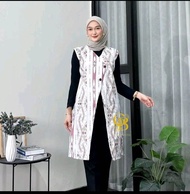 Long Cardi Batik Atasan Wanita Modern Outer Panjang Tanpa Lengan Cardigan Rompi