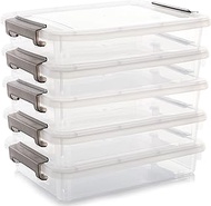 Citylife 5 PCS Plastic Storage Bins with Latching Lids Portable Project Case Clear File Box Stackable Storage Containers for Organizing A4 Paper, Photo, Document, Scrapbook