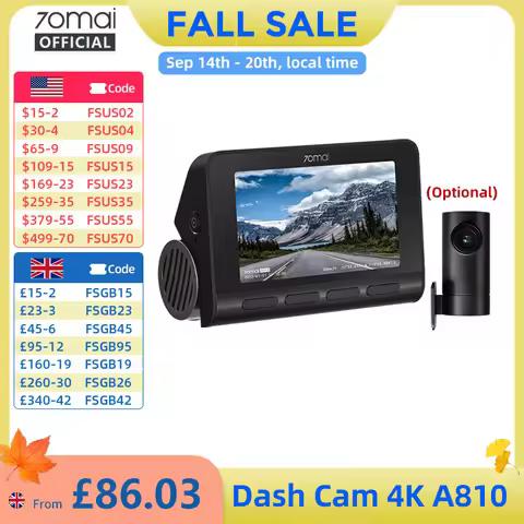 70mai 4K Dash Cam A810 Front Rear Set Suppor 4G Module LTE UP04 Remote Control GPS ADAS Car DVR 70ma