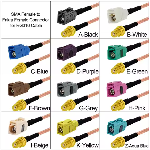 SMA Female Jack Nut to Fakra A/B/C/D/E/F/G/H/I/K/Z Female Connector Pigtail Cable RG316 15cm/30cm/50