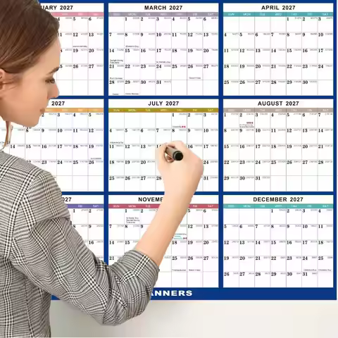 Jan. 2027 - Dec. 2027 Yearly English Planner Calendar Wet & Dry Erasable Double-sided 12 Month Plann