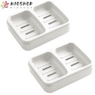 MIOSHOP 2 Pcs Soap Dish, Plastic 2 Colours Bathroom Soap Dishes,  2 Divided Compartments Rectangle B