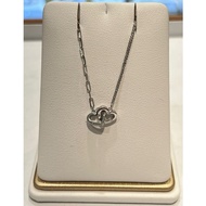 [18K Gold] Authentic 18K White Gold Interlocking Double Heart Necklace 3YM03809