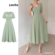 【In stock】Lovito Women Button A Line Dress L62ED168 Y9DU KD5E CQ9D SMSC