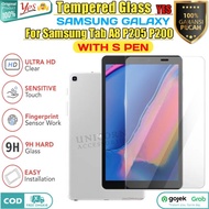 Tab A8 2019 Samsung P200 P205 Tempered Glass Tablet Anti Gores Kaca - With S PEN, A8 P205 P200