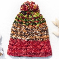手工編織純羊毛帽/針織編織帽/內刷毛手織毛帽/毛線帽-咖啡草莓色