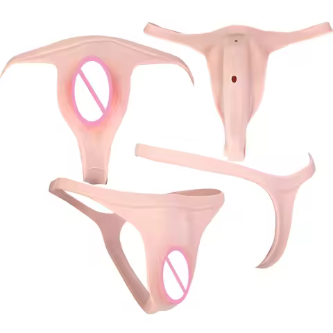 FAAK Silicone Vagina Panties Clitoris Pads Strapon Cock Cage Nude Insertable Vagina Thongs Men's Hid