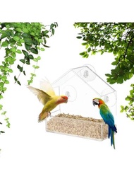 丙烯酸鳥籠無痕吸盤鳥飼料器透明掛壁式鳥籠寵物產品. 1入組
