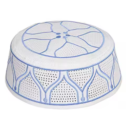 1 pc men's premium ethnic-style embroidered Muslim hat, blue man Sunday Arab Islamic prayer hat nati