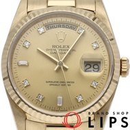 勞力士星期日曆型腕錶 10P 鑲鑽星期日曆型 18238A(W)，附原廠錶盒、保固卡，K18YG 男士腕錶，香檳色顏色，1995 年，成色極佳 [二手]