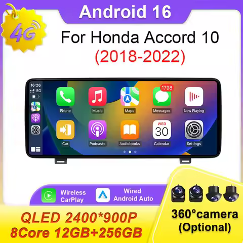 12.3 Inch For Honda Accord 10 2018-2021 Car Multimedia Android 16 Wireless Carplay Navi Auto Radio P