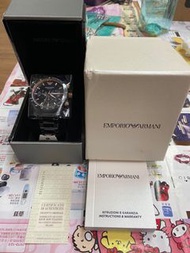 Emporio Armani watch亞曼尼三眼日期窗石英錶 手錶，型號AR70002，黑色不銹鋼表帶玫塊金內飾，不分男女，保證正品，附原廠盒，說明書，質感佳
